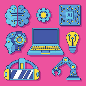 Set of technology and artificial inteligent icon element vector illustration