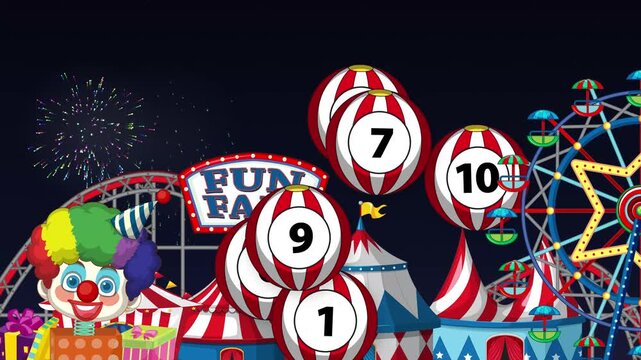 Animated Carnival Amusement Park with Bouncing Numbered Circus Balls