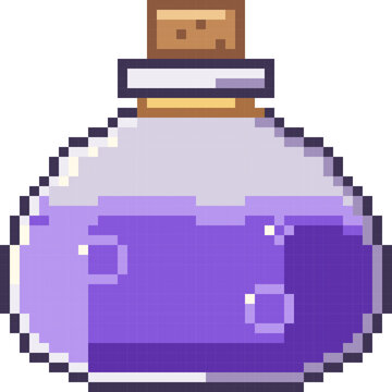 Lavender Magic Potion with Rounded Glass and Cork in Pixel Art