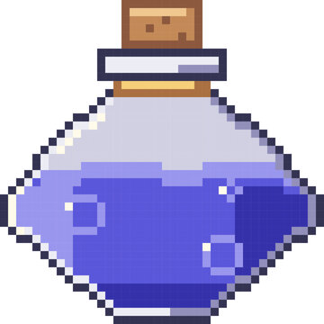 Indigo Magic Potion with Faceted Glass and Cork in Pixel Art