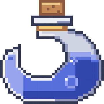Midnight Blue Magic Potion with Crescent Flask and Cork in Pixel Art