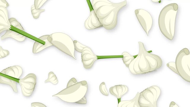 Falling Garlic Bulbs and Cloves Animation on White Background