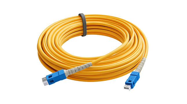 Yellow fiber optic cable isolated on transparent background