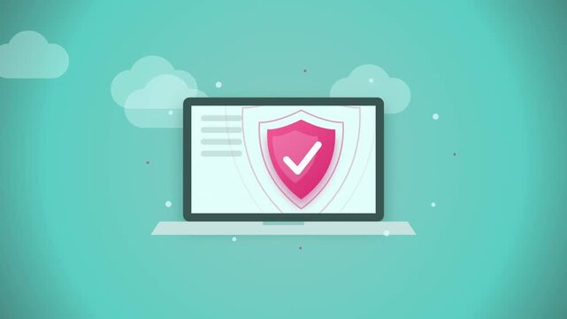 Laptop computer verified cybersecurity shield protection loop