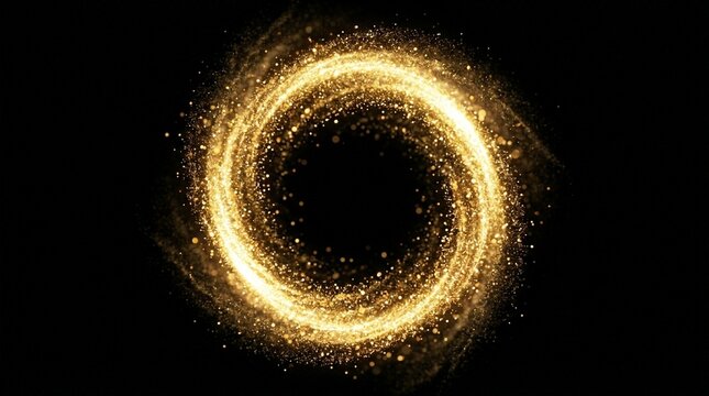 Glowing golden light ring with swirling particles on black background