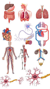 human organ systems anatomy chart collection - digestive respiratory circulatory urinary nervous musculoskeletal system medical illustration