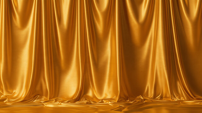 Golden silk draped fabric background
