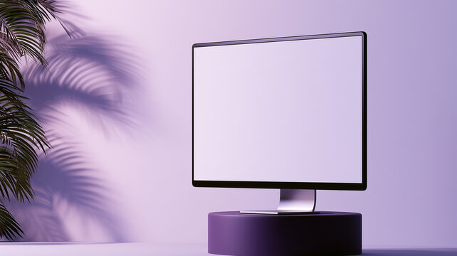 Purple screen monitor display with plant shadow