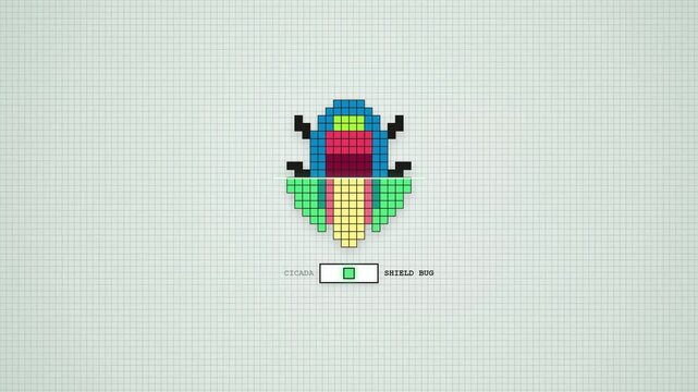 Pixel Art Insect Morphing Motion Graphics, Cicada to Shield Bug Pixelated Transition Animation