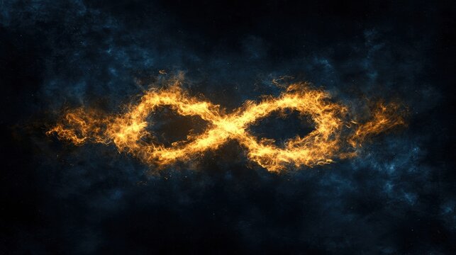 A digital illustration of a fiery infinity symbol.