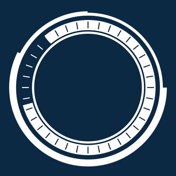 Futuristic circular interface design on a dark blue background.