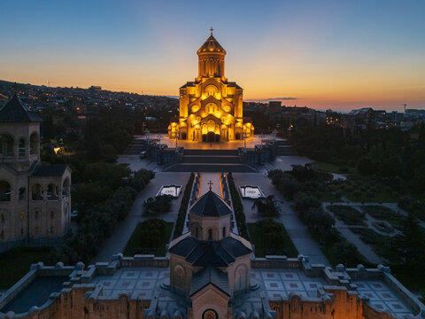 Holy trinity Cathedral of Tbilisi illuminated