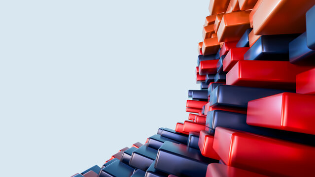 Stacked 3d red and blue rectangular blocks abstract pattern