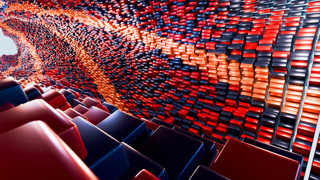 Colorful 3d blocks forming dynamic abstract wave pattern