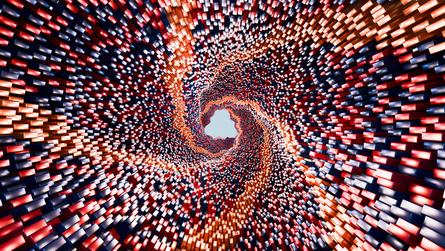 Abstract colorful 3d block spiral tunnel illustration