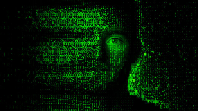 Male Face made of Raw Data, representing Facial Recognition Login Concept.