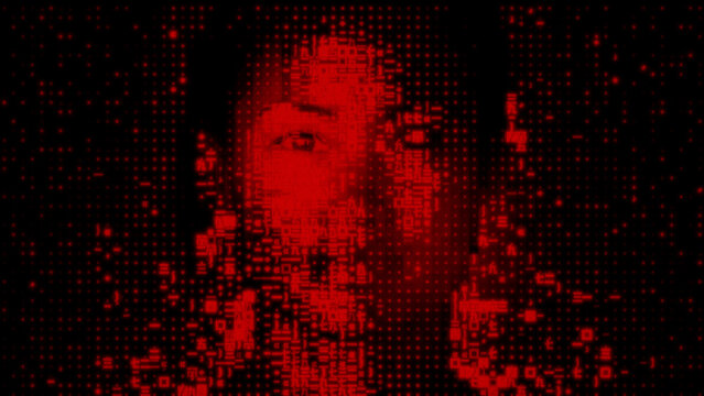 Woman's Face formed from Code Fragments. Synthetic Identity Fraud Concept.
