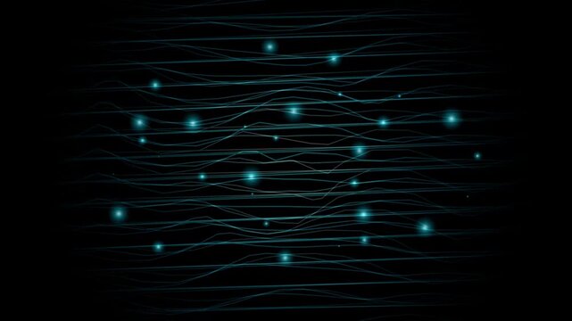 Abstract digital network background, with glowing data, particles and flowing, wave lines technology