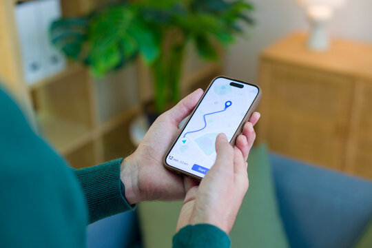 Smartphone displaying navigation app with route indoors