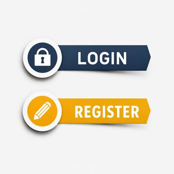 Login and register button icons with lock and pencil symbols