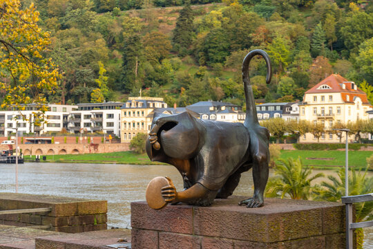 Heidelberg Bridge Monkey sculpture at the historic Old Bridge in Heidelberg, Germany