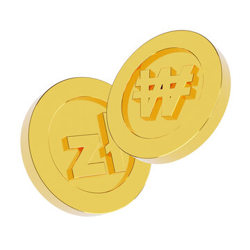 3D Rendering Two Gold Coins Polish Zloty and Korean Won Currency Pair PLN KRW Forex Exchange Rate Finance Symbol Isolated on White Background