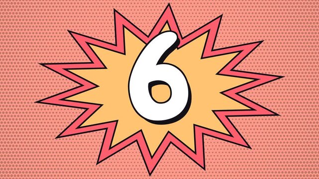 Retro comic book style explosion graphics with numbers 10 5 0 on a pink dotted background