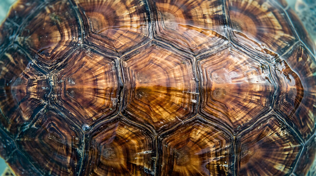 Close-up macro abstract pattern of a sea turtle shell carapace