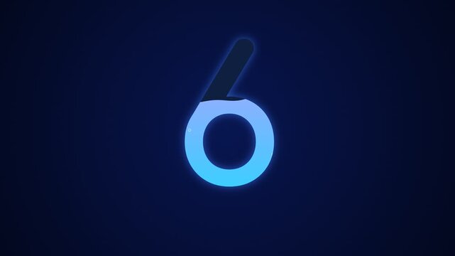 Digital countdown timer animation from 10 to 0 with glowing blue numbers on dark background