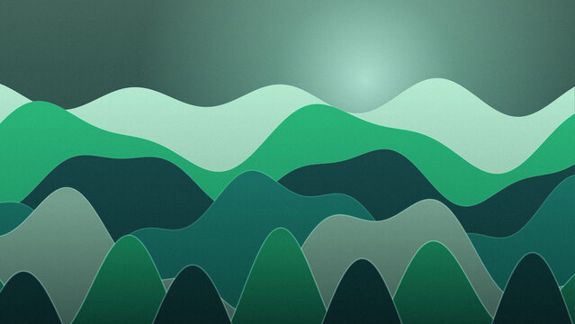Abstract layered mountain vector art in green shades for web background.