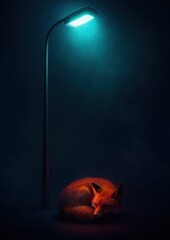 Fototapeta premium Serene fox under streetlight glow.