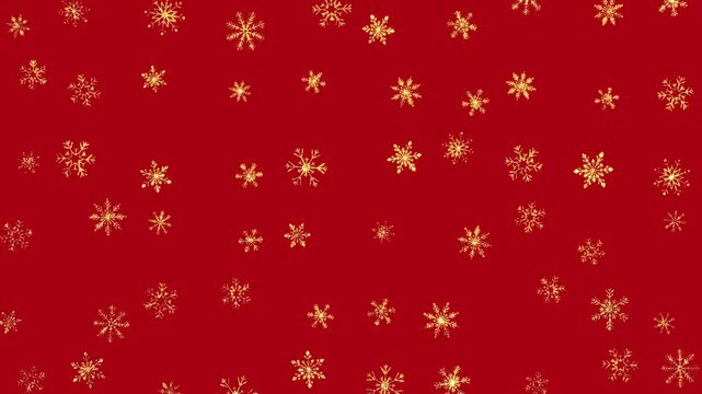 Golden Snowflakes Pattern on Red Background animation,Seamless Christmas Ornament Wallpaper for Winter Holiday Sale and Celebration Videos Social Media Motion Background