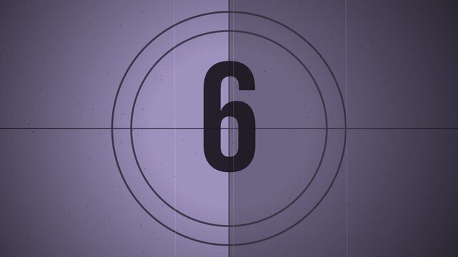 Vintage Film Countdown Timer with Numbers 10 5 and 0 on Purple Background