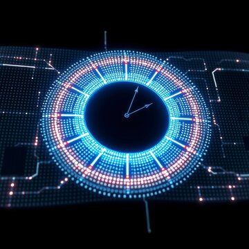 Futuristic digital clock interface with glowing elements