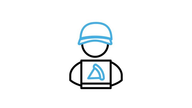 Animated food delivery service or courier pizza icon. Person or people shipping fast food animation video loops for restaurant, culinary menu, catering, cafes. Motion graphics with alpha channel
