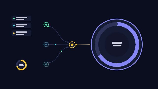 Seamless 4K looping animation explaining error budget burn, with the diagram draining segments. Flat vector shapes, glowing blue and azure connector lines and dark UI cards with blank text placeholder