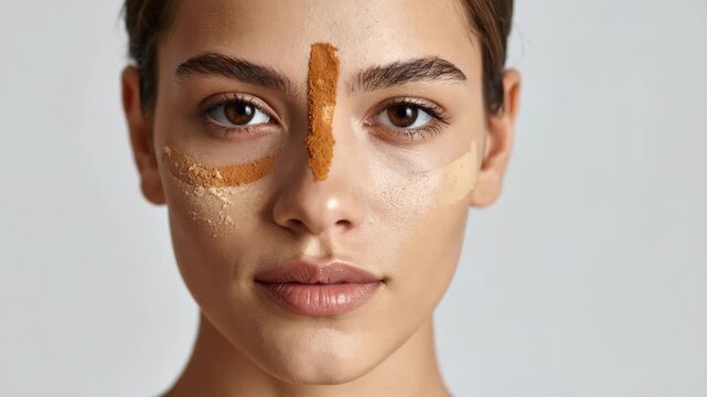 Woman's face with makeup swatches for contouring and highlighting