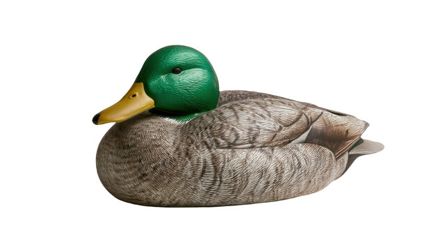 A realistic mallard duck decoy isolated on transparent background