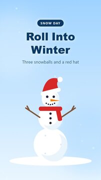 Animated snowman build: stacking snowballs, scarf and Santa hat in a seamless loop