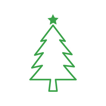 Simple green outline Christmas tree design element isolated on white background.
