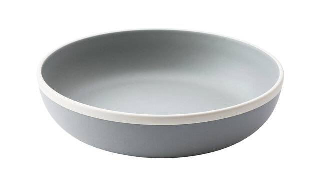 Modern grey ceramic shallow bowl with white rim edge