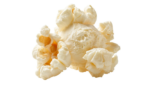 Single fluffy popped corn kernel with textured surface