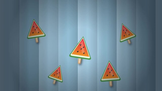 Animated watermelon popsicles pattern background, summer fruit dessert motion fun tropical food for social media and advertising