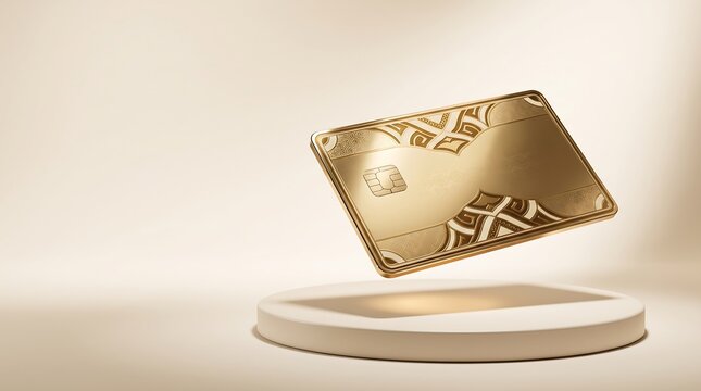 Gold colored credit card on a floating platform