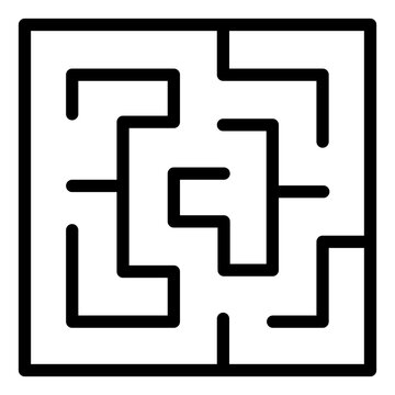 Minimalist Black and White Line Icon of a Square Labyrinth Maze Puzzle Representing Business Strategy, Problem Solving, Complex Navigation, Logic Challenge, and Finding a Solution for UI Design.