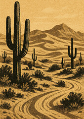 Fototapeta premium Desert landscape with cacti.