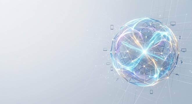 Global digital network sphere representing maritime DX and smart shipping technology integration on light background