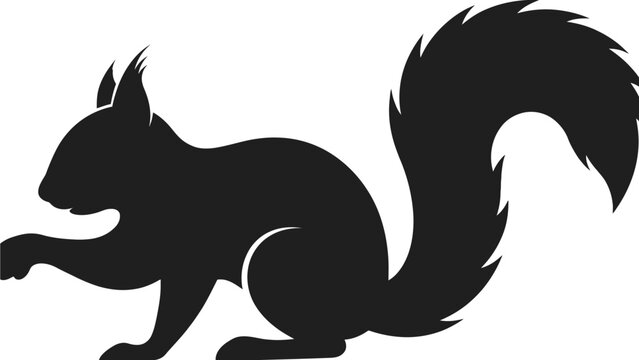 Detailed black squirrel silhouette vector illustration featuring bushy tail and cute pointy ears