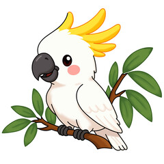 White Cockatoo Parrot on Tree Branch Illustration © Katalingga