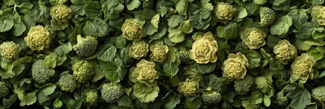 Detailed Overheard Shot Of Sun Dried Broccoli Florets Pattern Full Frame Background Texture.